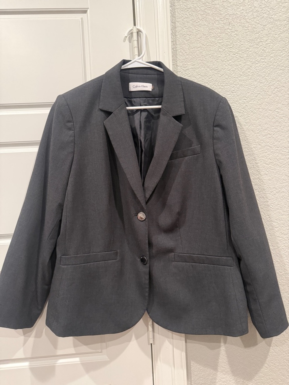 Calvin Klein Women's Charcoal Gray Two-Button Blazer